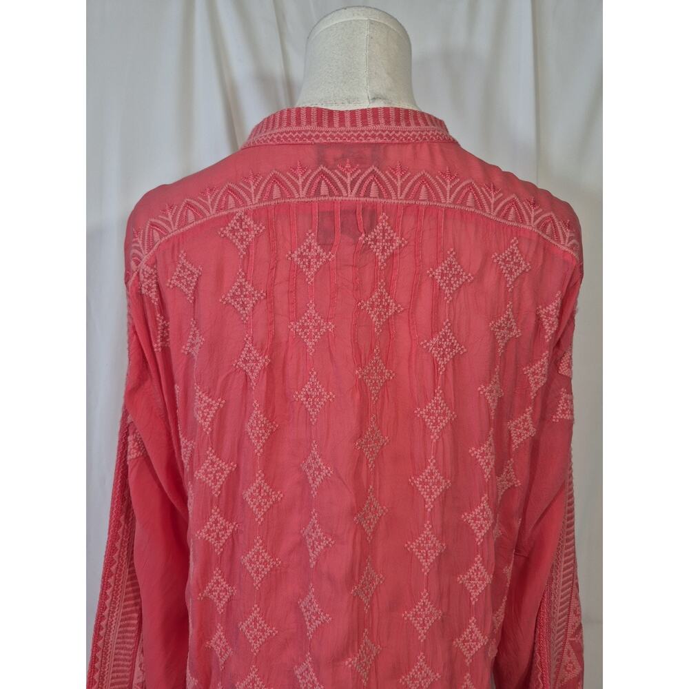 Johnny Was California Pink Embroidered Long Sleeve Tunic Top Large - Picture 8 of 9